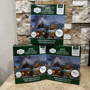 Holiday Time 200 LED Frosted White Blue Icicle Lights White Wire "Set of 3 box"